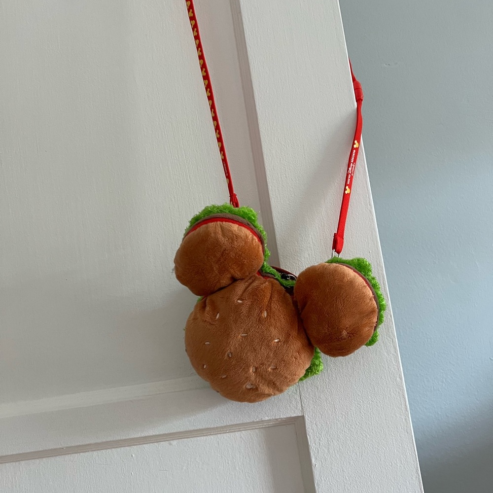 Disney Mickey Hamburger head shoulder Bag Coin bag phone bag Wallet Plush Toy